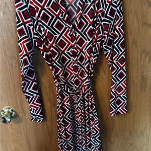 INC International Concepts Red & Black Geometric Long Sleeve Dress